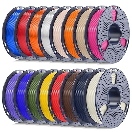 SUNLU PLA+2.0 Filament Bundle 1.75mm for Beginner, 250g Spool, 16 Rolls | BoneWhite+Midnight+Brown+Red+Yellow+Green+Blue+Orange+Purple+Magenta+Oak+Beige+Transparent Series-Clear+Orange+Red+Blue
