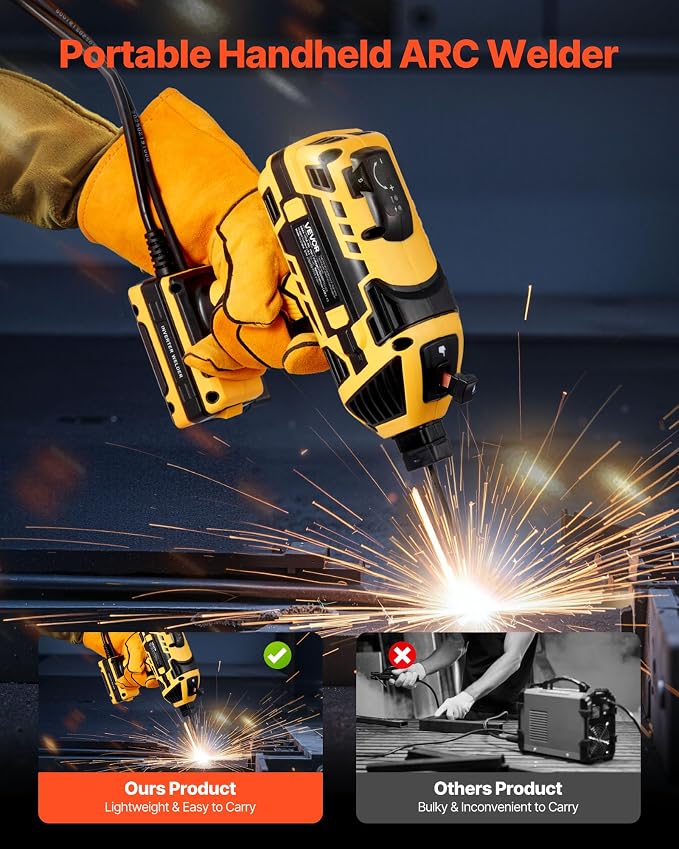 VEVOR Portable Handheld Welding Machine, 20-140A Portable ARC Welder with 5-Level Current Adjustment & IGBT Inverter, 110V Handheld Stick Welder with Hot Start Function Fit for 1/16"-1/8" Welding Rods