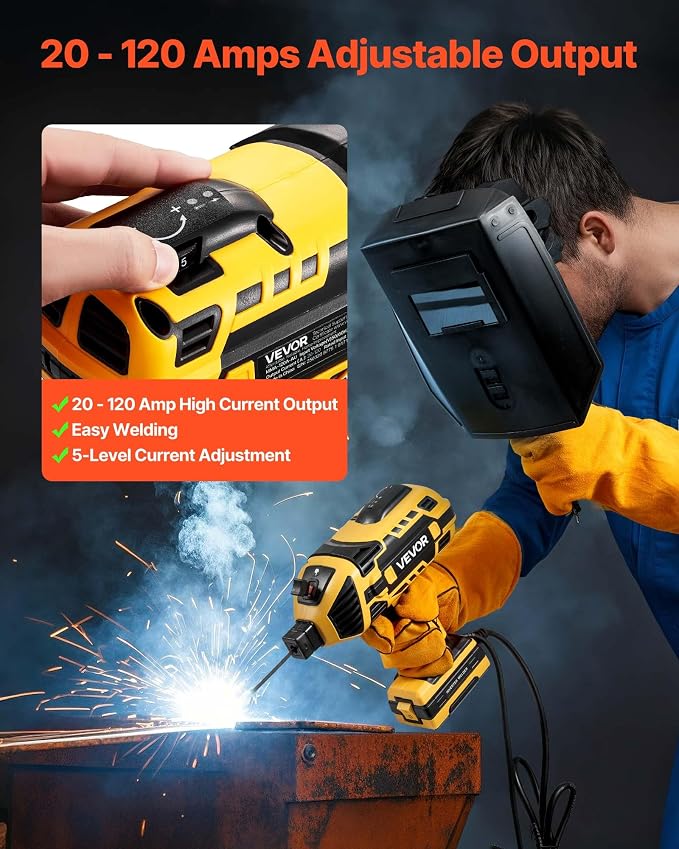 VEVOR Portable Handheld Welding Machine, 20-120A Portable ARC Welder with 5-Level Current Adjustment & IGBT Inverter, 110V Handheld Stick Welder with Hot Start Function Fit for 1/16"-1/8" Welding Rods