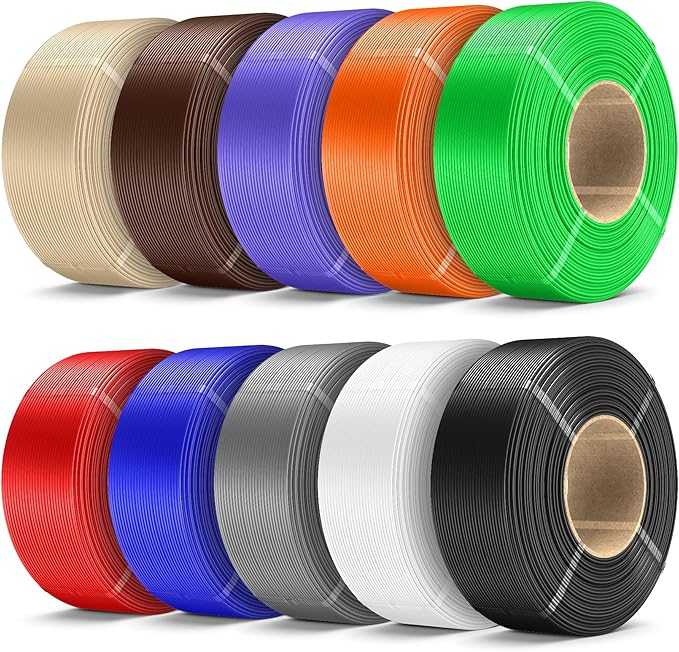 SUNLU 10KG PLA+2.0 3D Printer Filament Refill Bundle, 1.75mm | High Toughness PLA+ Filament, Black+White+Grey+Klein Blue+Red+Green+Sunny Orange+Lavender Purple+Coffee Brown+Oak