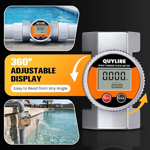 Waterproof 1.5 Inch Water Flow Meter, 10-75 GPM Digital Inline Fuel Flowmeter with NPT Thread for Hot/Cold Water, Diesel, Oil & Liquids, Supports Gallon, Liter, GPM, LPM, m³, QTS, PTS
