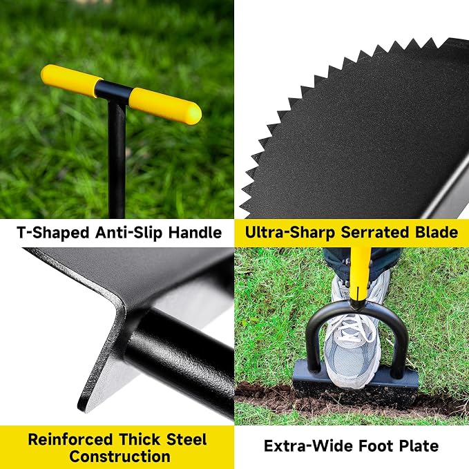 Manual Edger Lawn Tool with 38"-42" Adjustable Length, Saw-Tooth Border Edger with Wide Footplate Manganese Steel Blade, Garden Edging Tool for Flower Beds, Landscaping, Sidewalks, Yard
