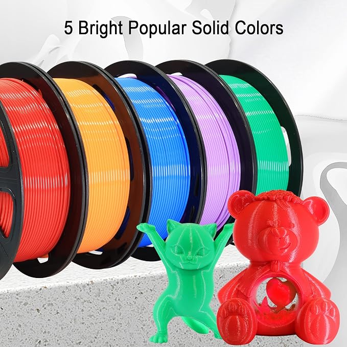 1.75mm 5 Spools 5 Popular Colors PLA 3D Printer Filament in 1 Bundle, Red/Purple/Green/Blue/Orange, Each Spool 0.25kg, Total 1.25kg PLA 3D Printing Material, 250g x 5 Spools