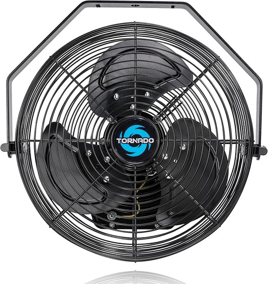 Tornado 12 Inch Outdoor Water-Resistant Metal Industrial Wall Mounted Fan IPX4 Rated High Velocity Wall Fan For Commercial, Industrial, Residential, 3 Speed 6.6 FT Cord cETL Safety Listed, Black