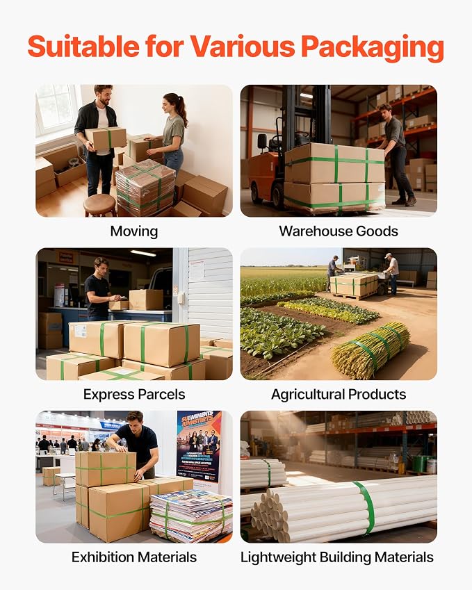 VEVOR Banding Strapping Kit, Heavy Duty Banding Sealer Tool with 1000 ft Length PET Band, 300 Metal Seals, Plastic Manual Pallet Packaging Strapping Kit for Warehouse/Shipping/Moving/Home, Orange