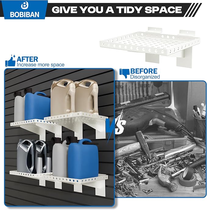 2 Pack Slatwall Shelves, Heavy Duty White Metal Slat Wall Shelf for Retail, Garage, Home Storage, 20 lbs Load Capacity, Universal Slatwall Accessories(10 x 12 Inch-2, White)