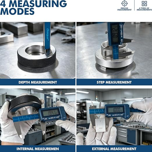 Dasqua 8"/200mm IP67 Digital Caliper, Stainless Steel, ±0.03mm/0.0015" Precision, Coolant-Proof, Inch/mm Conversion, Large LCD Display, Protective Case