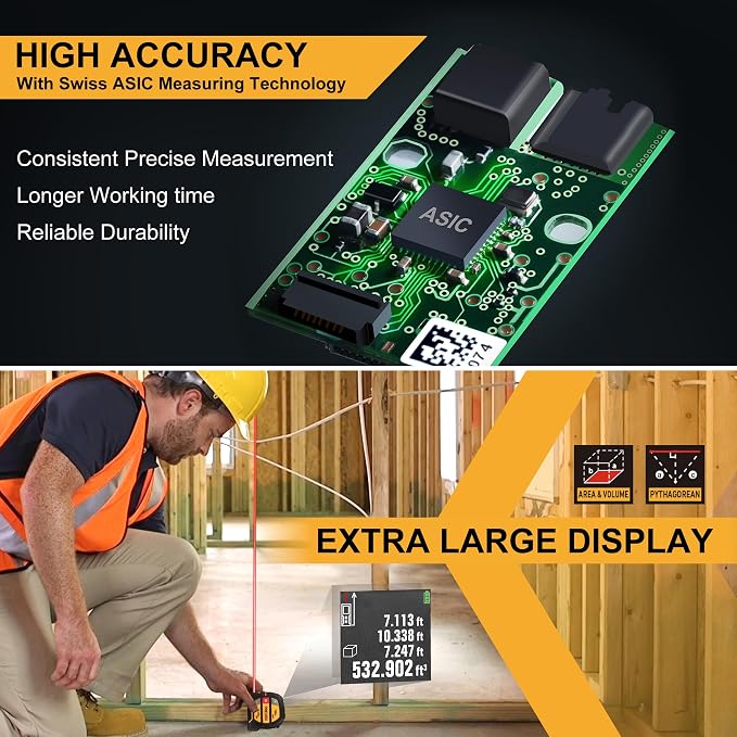 PREXISO 2-in-1 Digital 135Ft Rechargeable Laser Tape Measure & PREXISO 360° Laser Level with Tripod, 100Ft Dual Power Self Leveling