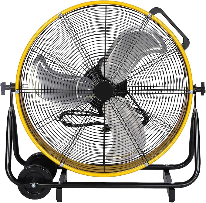 hykolity 24 inch 8100 CFM High Velocity Industrial Drum Fan, 3-Speed Heavy Duty Metal Shop Fan for Warehouse, Garage, Workshops, Factory, UL Listed, Yellow
