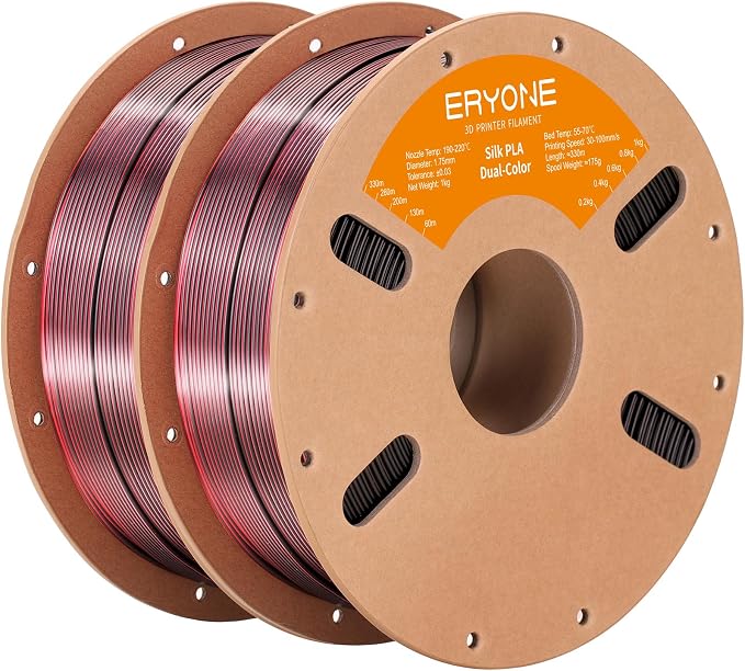 ERYONE Silk Dual Color PLA Filament 3D Printer 1.75mm +/- 0.03mm, Bicolor Filament Two Tone PLA Bundle 2KG Cardboard Spool, Black Red
