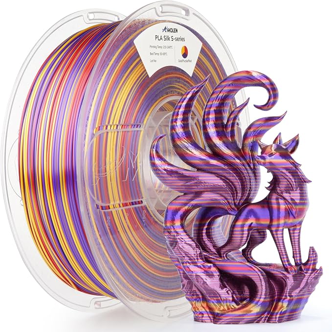 AMOLEN Silk PLA 3D Printer Filament, Multicolor Rainbow PLA 1.75mm for Creative & Decorative, Smooth Gradient Color Change PLA for Most FDM 3D Printer, Gold Purple Red, 1kg (2.2lbs)