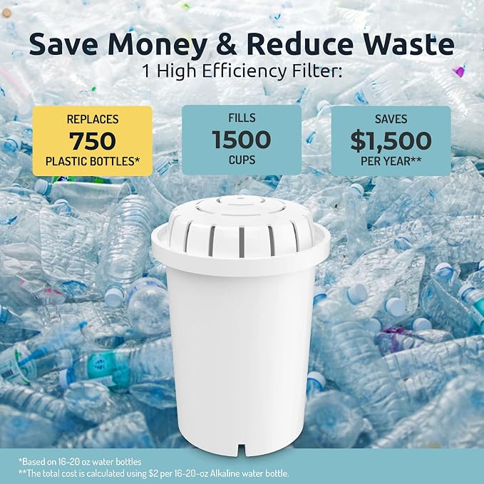 Invigorated Water PH001 Alkaline Water Filter Replacement for Pitchers & Dispensers, BPA-Free, Reduces Chlorine, Copper & Heavy Metals, Raises pH, 96 Gallons/Filter (1-Pack, White)