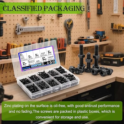 mxuteuk 888PCS Metric Screws Assortment,M4 M3 M2.5 M2 Screws Kit, Suitable for 3D Printing DIY, Grade 12.9 Alloy Steel Hex Socket Head Cap Bolts Nuts and Washers Kit, Black Zinc Plated
