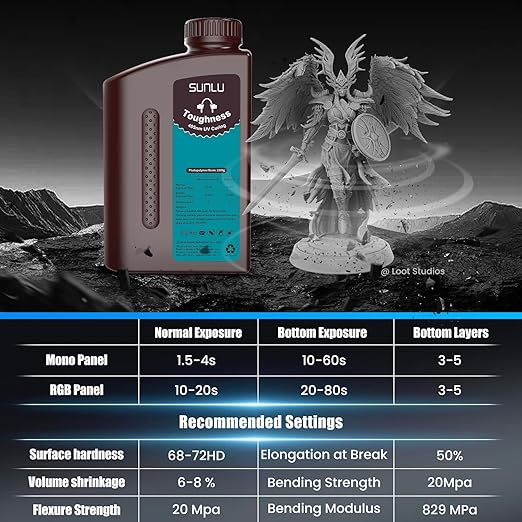 SUNLU High Toughness 3D Printer Resin, Enhanced Flexible 3D Printing Photopolymer Resin, 405nm UV Fast Curing 3D Resin for Most LCD DLP SLA Resin 3D Printers, Bendable and not Brittle, 1KG Black