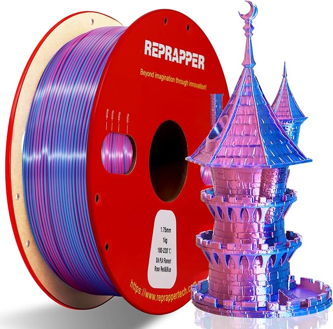 Reprapper Dual Color Filament Coextrusion PLA Filament 1.75mm for 3D Printer, Multicolor Like Rainbow PLA, 2.2lbs (1kg), Silk PLA Pink & Blue