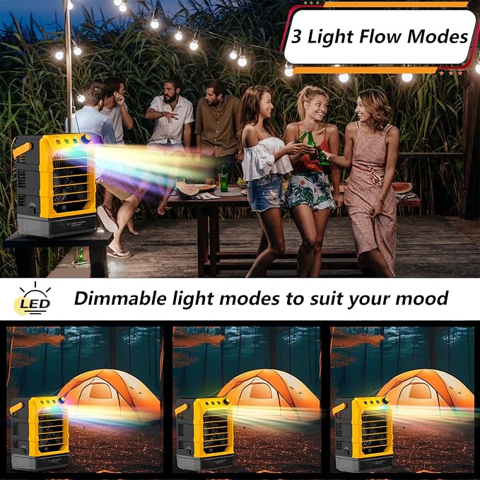 Rozlchar Portable Misting Fan Compatible for DeWALT 20V Battery, Jobsite Cooling Fan with 1.6L Tank, Stepless Speed & 8H Timer, LED Light, Quiet Airflow for Construction, Camping, Beach(Tool Only)