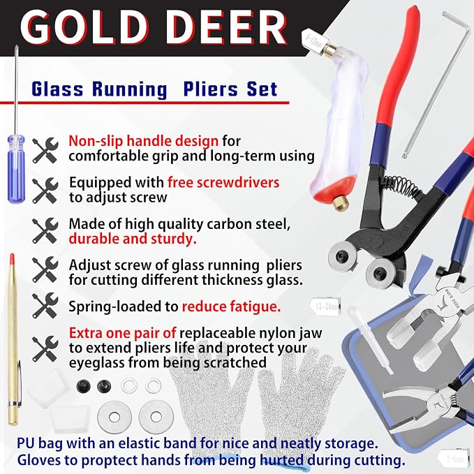 GOLD DEER Glass Mosaic Cutter Kits Heavy Duty Mosaic Wheeled Glass Nippers Wheeled Glass Tile Nipper Running Plier Breaking Grozer Plier Mosaic Tile Cutter Mosaic Tools for Craft Glass Cutting