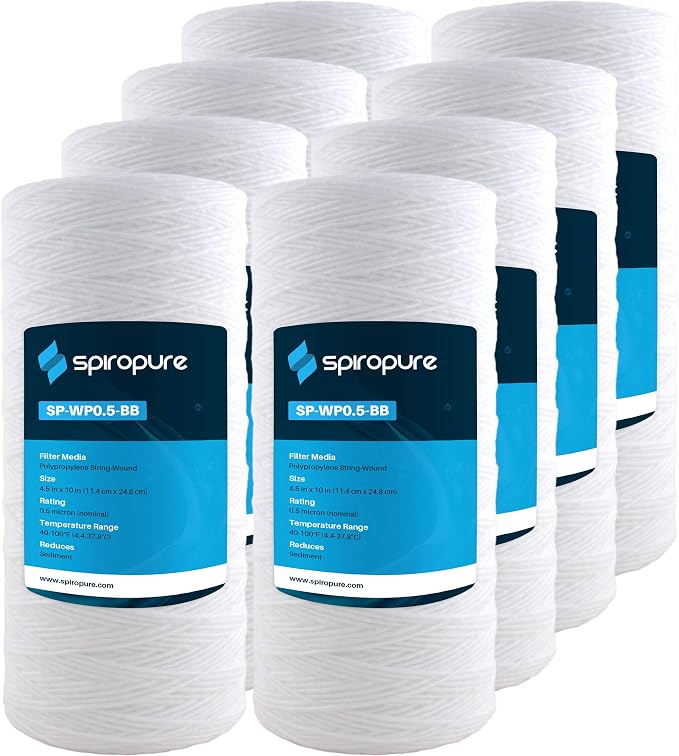SpiroPure 10x4.5 0.5 Micron Sediment Filter SWC-45-10-0.5 WP.5BB97P, 8 Pack