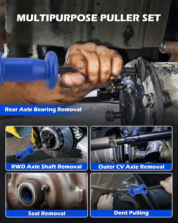 Orion Motor Tech Slide Hammer Puller Set, 22 Piece Front and Rear Axle Shaft Hub Bearing Seal Remover Set with 1" to 2-7/8" ID Adapters 2-Jaw 3-Jaw Yokes, Slide Hammer Bearing Puller Dent Repair Kit