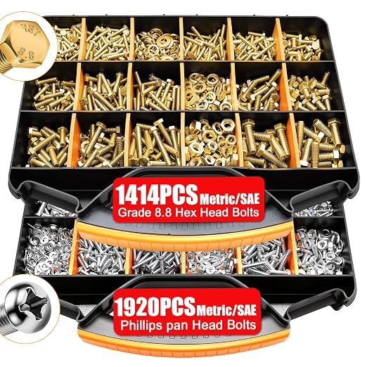 weideer 3334PCS Hardware Assortment Kit, Metric&SAE Nuts and Bolts Assortment Kit,Phillips Head and Grade 8.8 Metric Hex Bolt, Nuts,Lock Washers. #6,#8,#10,1/4,5/16,3/8,1/2,M3,M4,M5,M6,M8.(10-65mm)