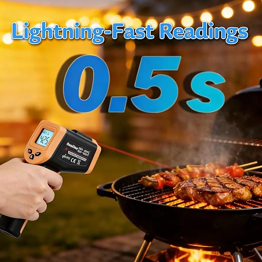 Pizza Oven Thermometer -58℉-1022℉, Digital Heat Gun Thermometer for KettlePizza/Gozney/Bertello/Artisan, Non-Contact Thermal Temperature Gun for Pizza Dough Bread, Large Font, Backlit Screen, BBQ Gift