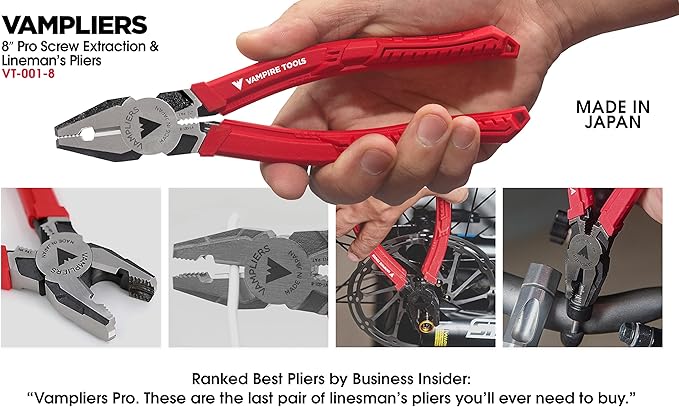 VAMPLIERS 2-PC Screw Extractor Pliers Set. Made in Japan: 7.5” Long Nose + 8" Heavy Duty Linesman Pliers. High Carbon Steel. For Removing Stripped/Rusted/Damaged/Security Screws.