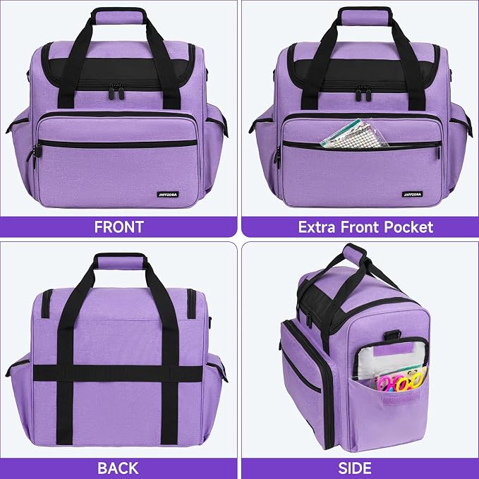 Craft Bag for Scrapbook Supplies, Large Scrapbook Tote with 15.6'' Laptop Sleeve, Art Supply Storage Bag with Multiple Pockets for Scrapbooking Tools, Purple