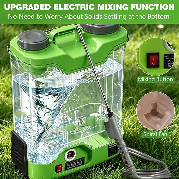 4.76 Gallon Battery Powered Backpack Sprayer | 0-120 PSI Electric, 21V Dual Batteries, 8 Nozzles & 2 Spray Wands, Auto Stirring, Goggles & Gloves Included