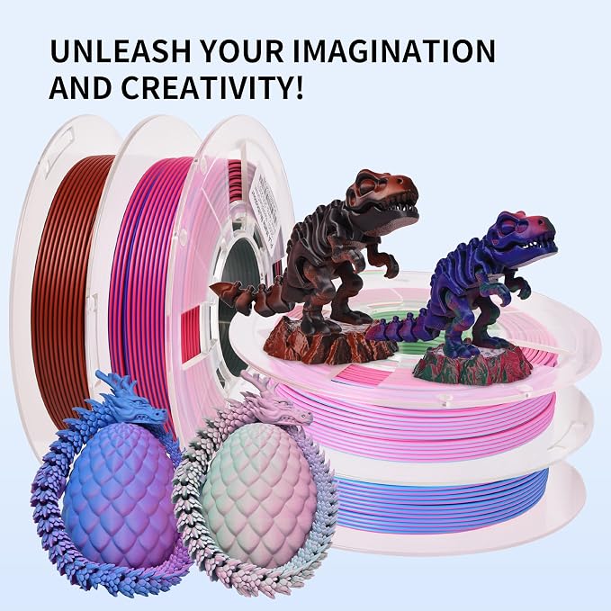 RAMBERY Matte Tri Color & Dual Color 3D Printer Filament Bundle, Multi Color Change by Angle PLA Filament 1.75mm+ /- 0.02mm, 200gX4 Spools