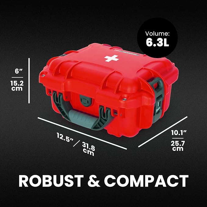 NANUK 905 Waterproof First Aid Case Empty – Durable, Medical First Aid Organizer Case, IP67-Rated, Dustproof, Impact-Resistant, and Floats (9.4" x 7.4" x 5.5") – Red