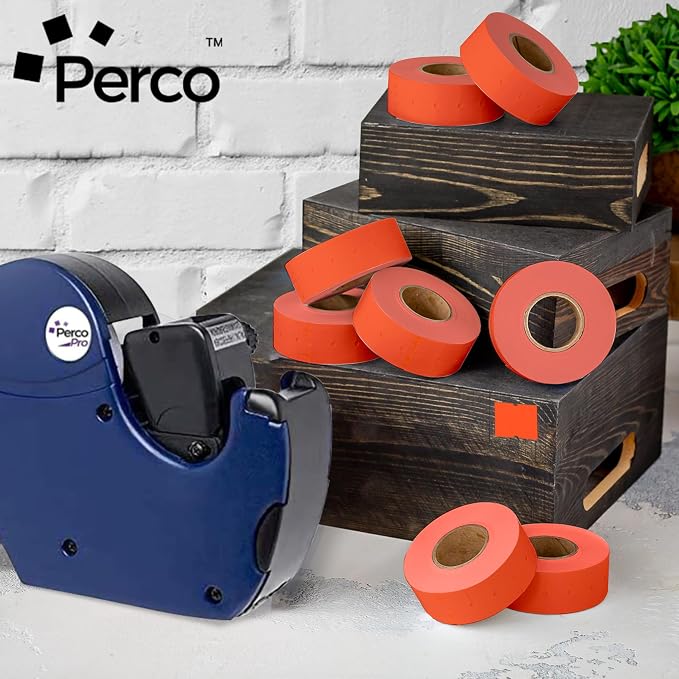 Perco 2 Line Fluorescent Red Labels - 60,000 Blank Price and Date Gun Labels for Perco 2 Line Price and Date Guns - 80 Rolls, 10 Sleeves - Made in USA