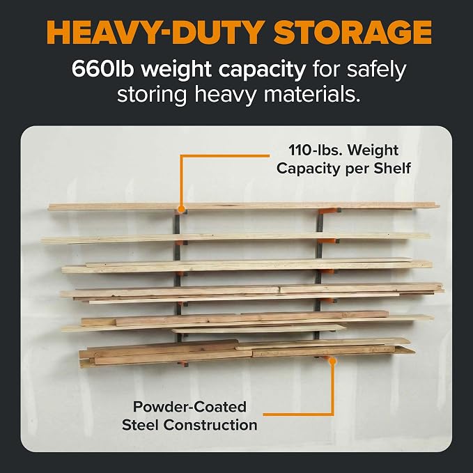 Bora Wood Organizer and Lumber Storage Rack with 6-Level Wall Storage Racks – Indoor and Outdoor Use, In Orange PBR-001