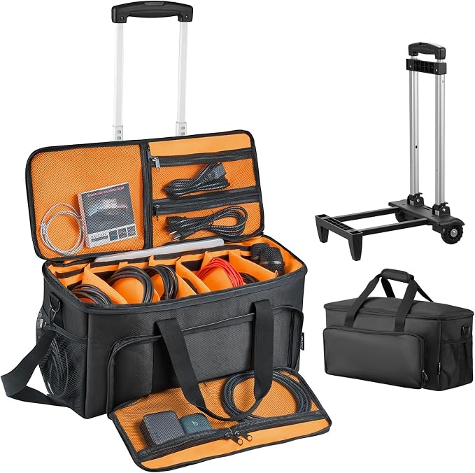 VEVOR Rolling DJ Cable Bag, 1680D, Padded File Gig Bag with Wheels, 6 Detachable Divider, Travel Storage Music Gear Case, for Professional DJ Gear, Musical Instrument and Accessories, Sound Equipment