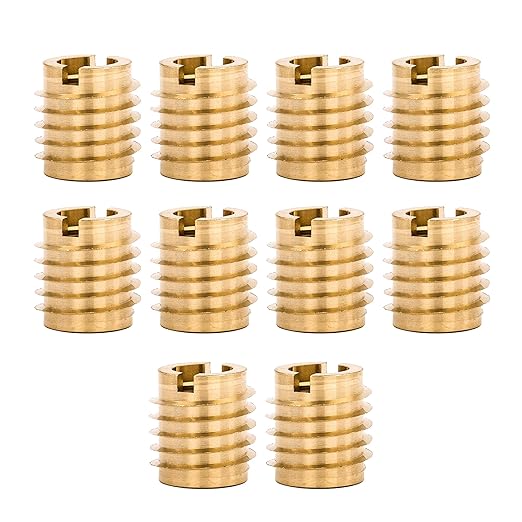 E-Z LOK Knife Threaded Insert for Hard-Wood, Brass Thread Inserts, M8-1.25 Internal Threads, 0.625" Length Pack of 10