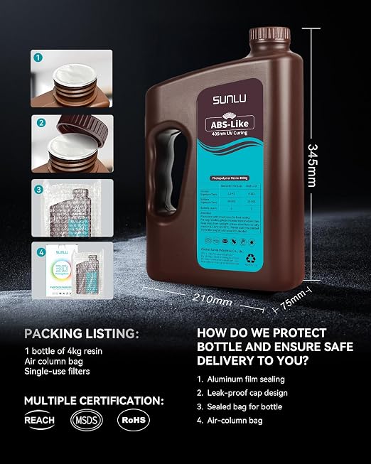 SUNLU Upgraded 4KG ABS Like Resin with Enhanced Strength and Toughness, High Compatibility 3D Printer Resin, 4000G Black
