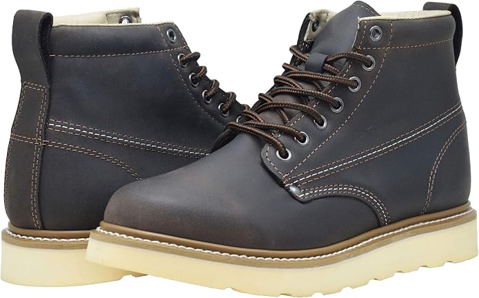 Golden Fox Work Boots Men's 6" Plain Toe Wedge Boot for Construction, Lightweight Comfortable Outsole