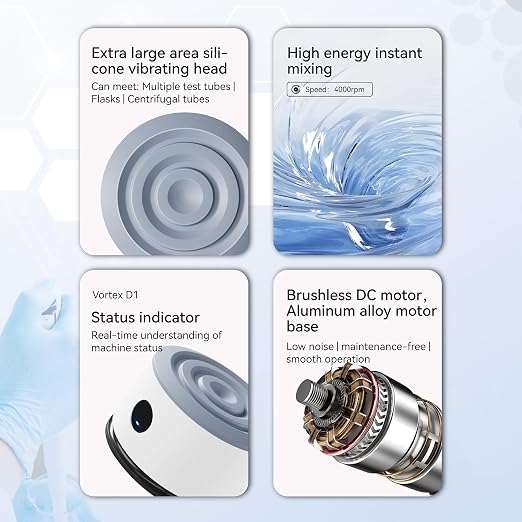 Mini Vortex Mixer 4000RPM,Portable Vortex Shaker with Brushless DC Motor, Touch Function Lab Mixer for Test Tubes, Paint, Nail Polish, Tattoo Ink, 4.5mm Orbit, Max 50ml Flask & Beaker Capacity