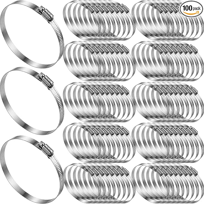Zhengmy 100 Pack 4 Inch Stainless Steel Hose Clamps Adjustable 3-29/50" to 4-49/100" 91-114 mm Worm Gear Clamps Duct Clamp for Air Duct Automotive Fuel Dryer Vent Plumbing Industrial Use