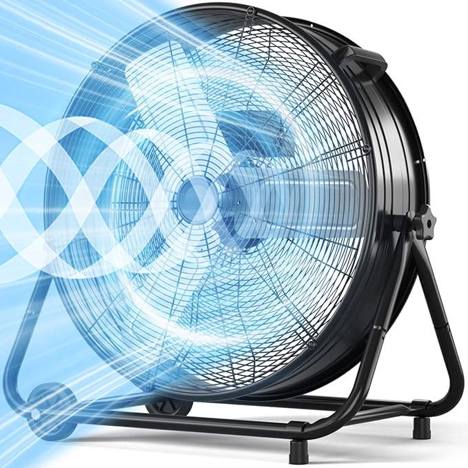 LifePlus 30" Industrial Drum Fan, 550W 14000 CFM High Velocity 3-Speed Heavy Duty Metal Air Circulator with 360° Tilt, Casters Handle for Warehouse Factory workshops Patios Garage,