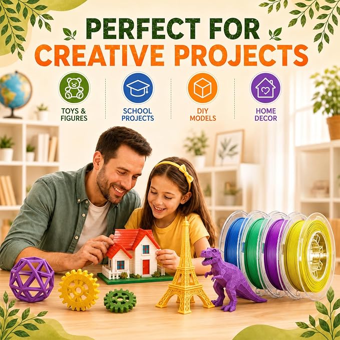 AOSEED PLA Filament Set 1.75mm (±0.02mm), 4-Pack, 200 g (0.44 lb) per Spool | Multi-Color Bundle for Most FDM 3D Printers, Low-Odor, Safety-Tested, Tangle-Free & Moisture-Protected for Home & Classroom