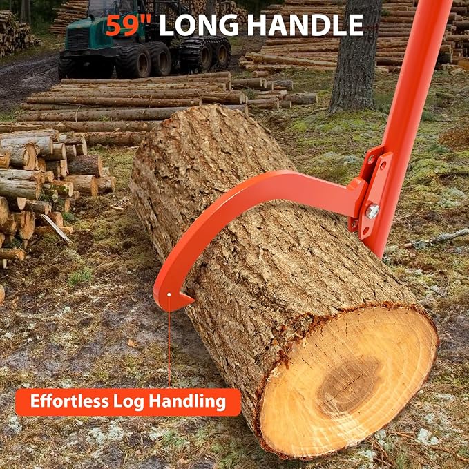 60" Long Handle Log Lifter, Adjustable Heavy Duty Log Roller, Cant Hook with Rubber Grip, Logging Tool for Rolling Log (Orange)