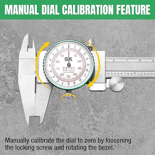 SK Dial Caliper, 6-Inch/150mm Caliper Measuring Tool with Dual SAE/Metric Scale, 4 Measurement Methods Stainless Steel Calipers, ±0.001 inch/0.03mm Accuracy