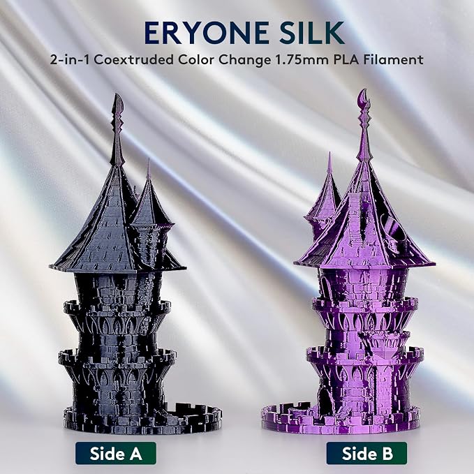 ERYONE Silk Dual Color PLA Filament 3D Printer 1.75mm +/- 0.03mm, Bicolor Filament Two Tone PLA 1KG(2.2lbs) Cardboard Spool, Black Purple