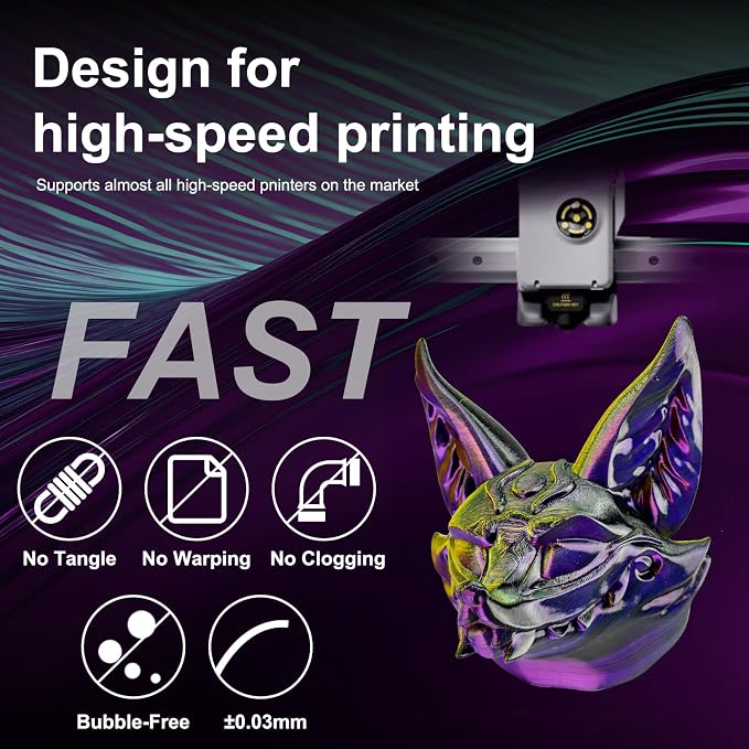 ERYONE Silk Tri Color PLA Filament 3D Printer 1.75mm +/- 0.03mm, Multicolor Filament Tricolor PLA 1KG(2.2lbs) Cardboard Spool, Gold Purple Black