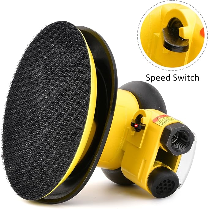Professional Air Random Orbital Palm Sander, Dual Action Pneumatic Sander, Low Vibration, Heavy Duty … (5-inch Yellow)