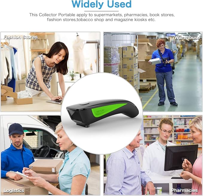 NETUM Mini Barcode Scanner Bluetooth Compatible, Small Portable USB Bar Code Scanner for Inventory, 2.4G Cordless Image Reader for Tablet iPhone iPad Android iOS PC POS (1D-C740-Green)