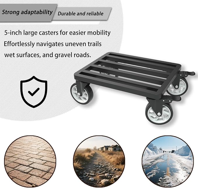 Heavy-Duty Stainless Steel Furniture Dolly, 24'' x 18'' Furniture Mover with 1200LB Capacity, 5'' Swivel Casters & Tie-Down Straps for Secure Transport