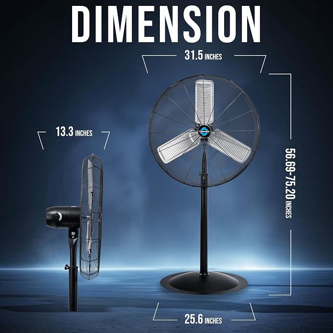 Tornado 30 Inch High Velocity Stationary Non-Oscillating Metal Pedestal Fan Commercial, Industrial Use 3 Speed 8850 CFM 10 FT Cord UL Safety Listed, Black