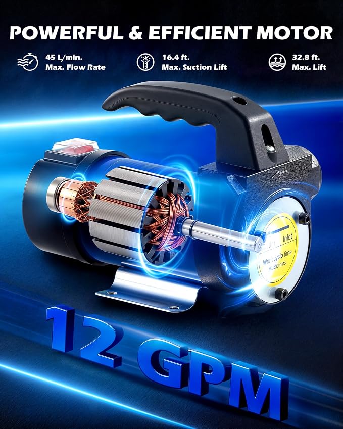 Orion Motor Tech Diesel Transfer Pump, 12V Fuel Transfer Pump, 12 gpm Portable Electric Fuel Pump for Oil Change, Automotive Marine Self Priming Oil Extractor Pump Suction Pump, Oil Not Included