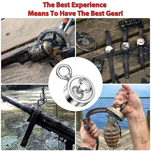 FINDMAG Double Sided Magnet Fishing Kit with Rope, Fishing Magnets 1000 lbs Pulling Force Fishing Magnets for Retrieving Items in River, Lake, Beach, Lawn, 2.95" Diameter